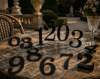 Black Acrylic Table Numbers with Clear Base | Elegant Wedding Reception Decor