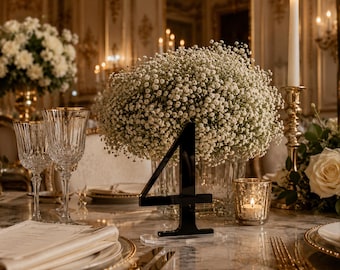 Black Acrylic Wedding Table Numbers, Reception Decor, Old Money Style Base