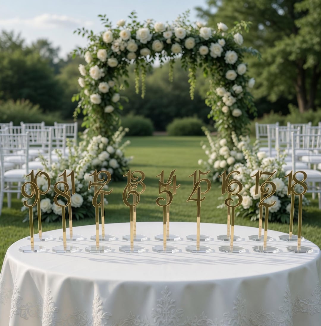 Gold Acrylic Wedding Tall Table Numbers | Modern Reception Decor ...
