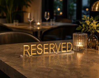 Gold Acrylic Reserved Sign | Custom Event Table Decor, Wedding Seating Name Plate