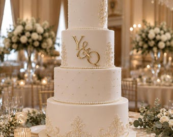 Custom Wedding Monogram Cake Topper, Mirror Gold Acrylic Initials, Personalized  Decoration