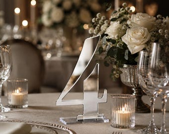 Silver Acrylic Table Numbers | Wedding Table Number Sign | Modern Reception Decor | Freestanding Seating Number | Elegant Event Signage