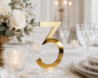 Gold Mirror Acrylic Table Numbers, Wedding Reception Decor, Elegant Sign, Old Money Marker