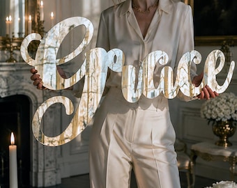 Personalized Mirror Acrylic Name Sign, Wedding Name Sign, Gold Mirror Decor, Bridal Shower Sign, Custom Script Name, Engagement Party Decor