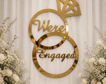 We're Engaged Sign, Acrylic Engagement Sign, Engagement Announcement Sign, Ring Shape Engagement Decor, Couple Photo Accessory