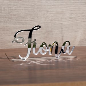 Signo de nombre de espejo independiente / Signo de nombre de oro espejo / Signos de mesa de boda independientes / Signo de nombre personalizado / Decoración de mesa central