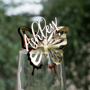 Mirror Gold acrylic laser cut name | Butterfly place cards | Acrylic butterfly invitation | Place name for glasses | Personalized place name