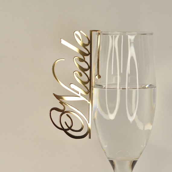 Gold Mirror Acrylic Name Place Cards | Wine Glass Charm Tags, Wedding Guest Name Sign