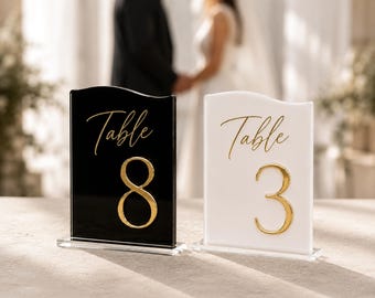 Modern Acrylic Table Numbers, Gold Script Wedding Decor, Luxury Reception Sign