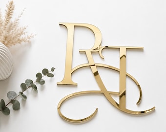 Luxury Wedding Monogram Sign Custom Made Personalized Mirror Acrylic Initials