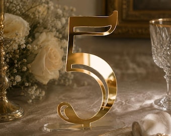 Modern Gold Mirror Acrylic Table Numbers, Elegant Wedding Reception Decor, Luxury Minimalist Table Sign