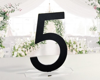 Schwarze Acryl Hochzeit Tischnummern | Spiegel Basis Dekor, Klassischer Stil