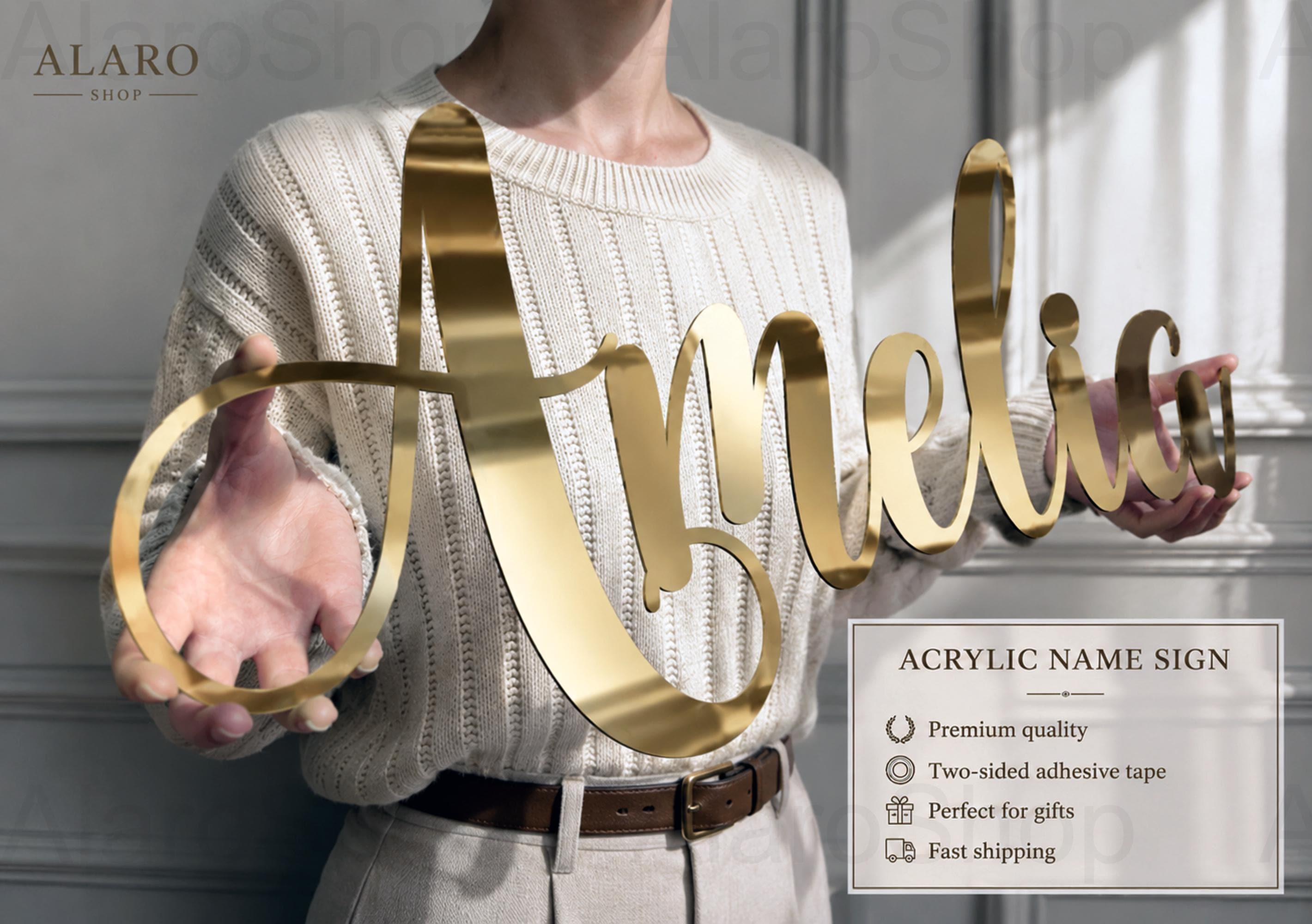 Personalized Acrylic Name Sign | Mirror Gold Wall Decor, Event