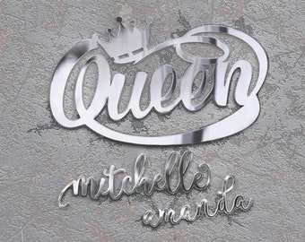 Personalisierte Prinzessin Crown Wanddekor | Glitzer oder Spiegelacryl