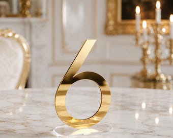 Gold Mirror Acrylic Table Numbers, Elegant Wedding Reception Decor, Old Money Style