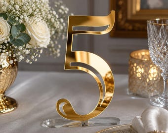 Modern Gold Mirror Acrylic Table Numbers, Elegant Wedding Reception Decor, Luxury Minimalist Table Sign