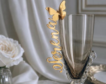 Personalized glass decor | Custom wine charm| Custom Wedding Glass | Bridesmaid Gift | Bridal Shower Champagne Glass | Wedding charm