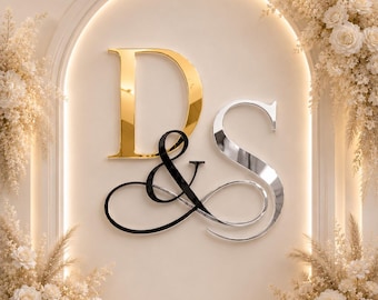 Personalized Wedding Monogram Sign, Gold, Silver, Black Mirror Acrylic Initials, Custom Wedding Backdrop Decor