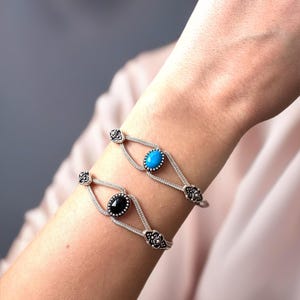 Handgemachtes Oltu & Türkis Stein Armband, Mardin Silber, Boho Ethnic Schmuck