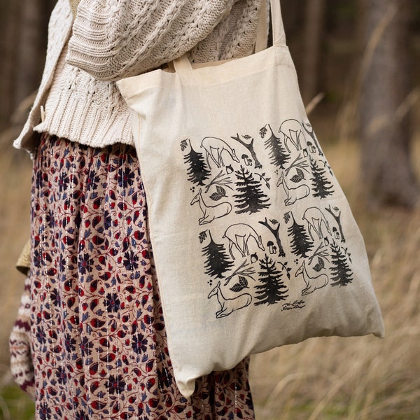 Original handmade canvas linocut bag - tote linocut bag - linocut print - original hand printed