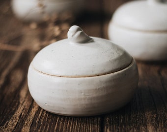 Handmade pottery jar with lid - minimal ceramics - spirit animal bird dove - wheel thrown - matte colour, glossy inside
