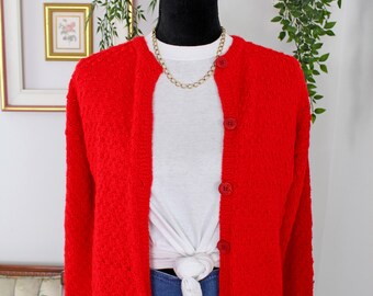 cherry red cardigan