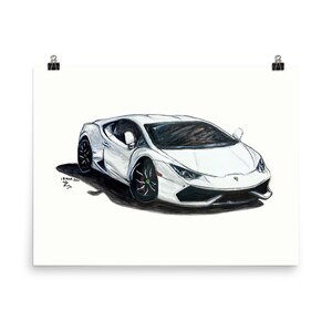 Cartel de pintura de dibujo blanco de Lamborghini Huracan dibujado a mano