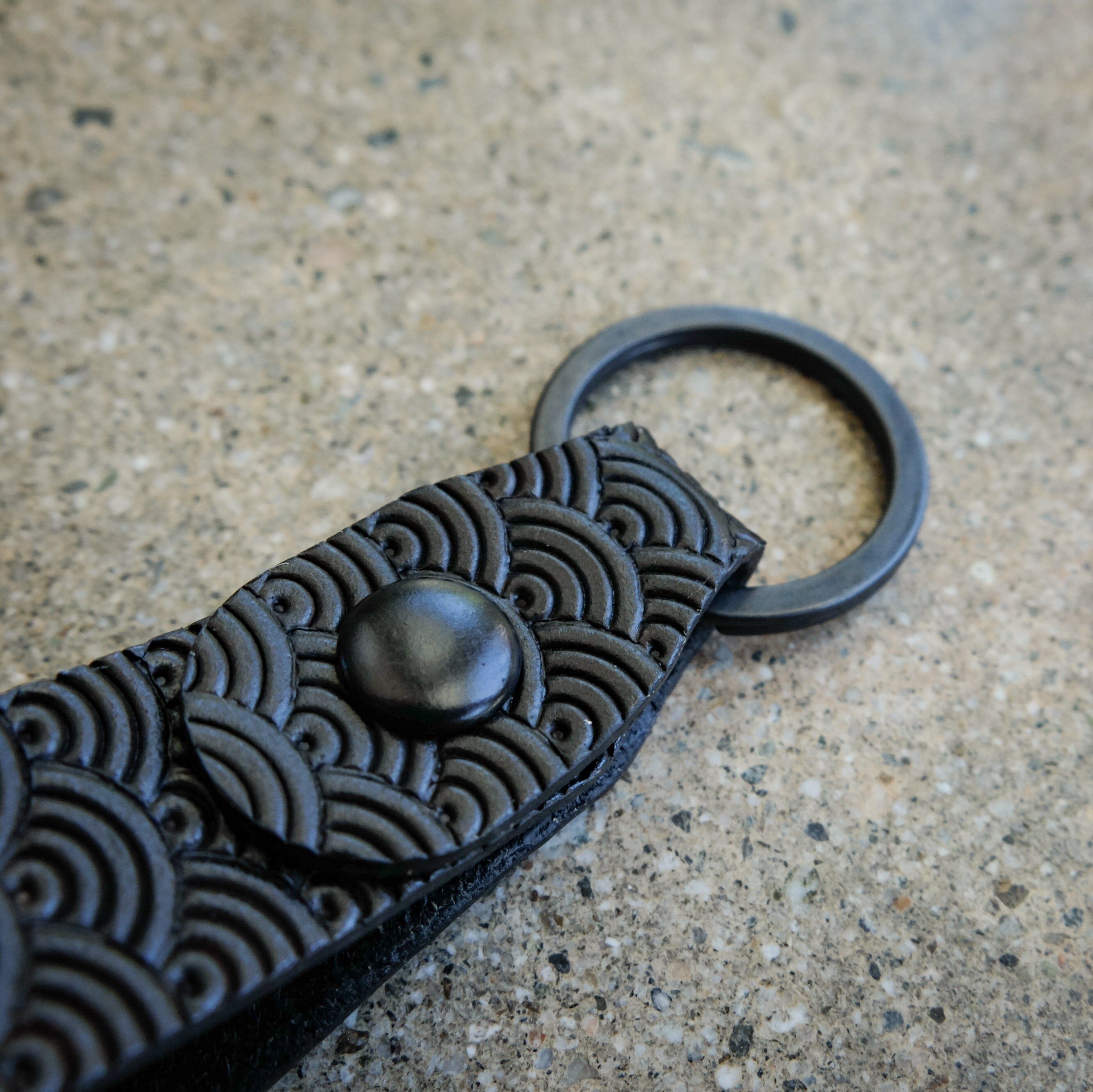 Black Leather Keychain Seigaiha Wave Lanyard - Etsy