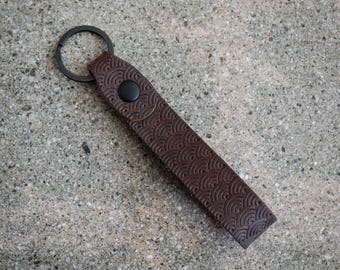 Leather Keychain - Seigaiha Wave Lanyard