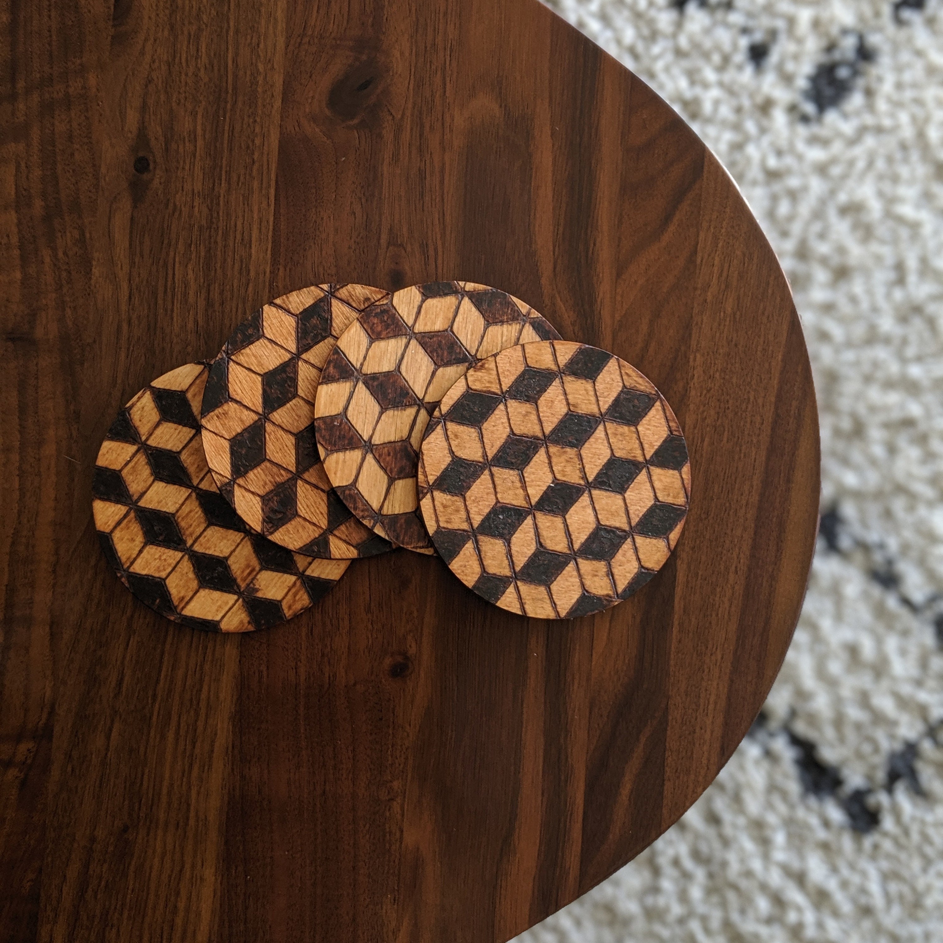 Geometric Pattern Wooden Coasters Set of 4 Etsy