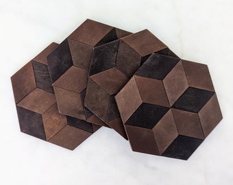 Hexagonal Leather Coasters (Set of 4)