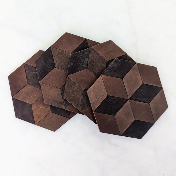 Hexagonal Leather Coasters (Set of 4)