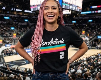 Dylan Harper 2  Fiesta Stripe San Antonio Spurs Tee | Teal Pink & Orange  Graphic T-Shirt