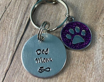 Hand Stamped Dog Mom Keychain: Personalized Pet Name Gift