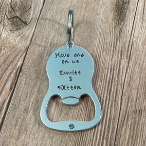 Hand Stamped Bottle Opener Keychain: Personalized Pet Name Dog Tag