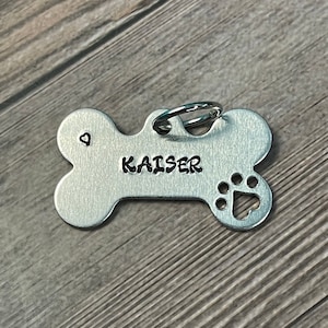 Hand Stamped Pet ID Tag: Custom Bone Shape Dog or Cat Tag