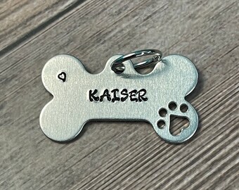 Hand Stamped Pet ID Tag: Custom Bone Shape Dog or Cat Tag