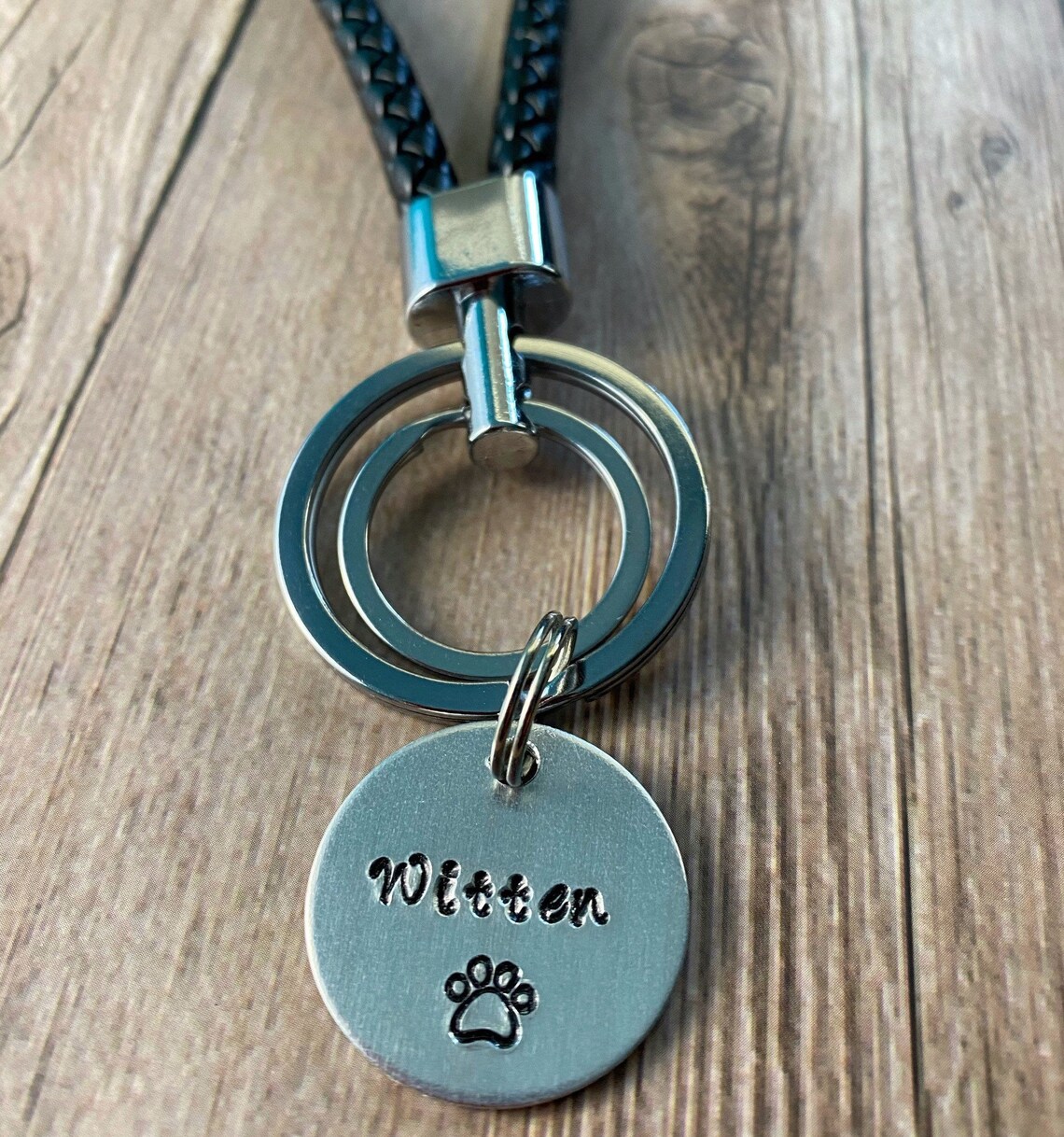 CUSTOM PET KEYCHAIN Braided Leather Double Keychain Pet Name Etsy