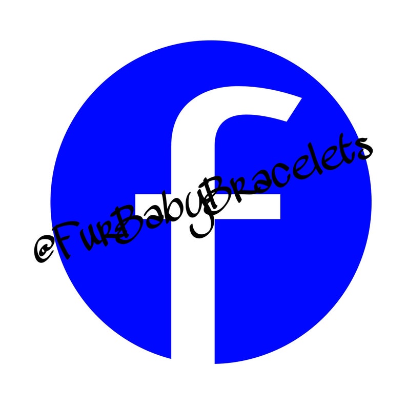 May include: A blue circle with a white 'f' logo, the Facebook symbol. The text '@FurBabyBracelets' is written in black cursive script around the logo. The background is white.