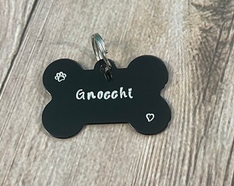 Hand Stamped Black Bone Pet ID Tag: Personalized Dog Tag