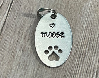PET NAME TAG, Oval Custom dog tag, personalized cat tag, hand stamped name, Dog And Cat id , Pet Id Tag, Engraved Pet Tags