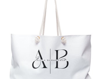 Personalized Beach lake Tote Wedding Day Bride favor Canva Rope classy stylish