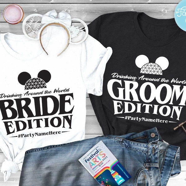 Epcot Drinking Around the World Bride/Groom Wedding Shirt
