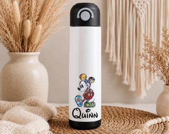 Personalised Mickey Mouse water bottle with flip straw,  disney water bottle, disney drink bottle, disney bottle, custom disney water bottle
