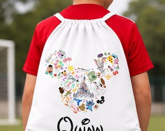 personalised all things disney drawstring bag. disney bag, kids disney bag, bag for disney parks, disney park bag, disney world,