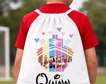 personalised Mickey & co cruise ship drawing Disney drawstring bag, Disney bag, kids Disney bag, bag for Disney parks, Disney park bag,