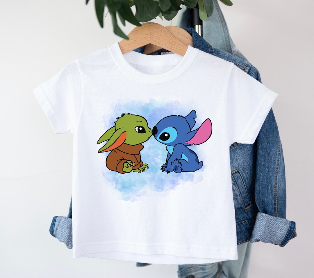 Stitch & Baby Yoda Kiss Disney Kid Tshirts Disney Tshirt, Disney