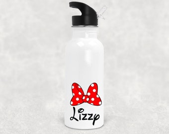 Personalised Minnie Mouse bow water bottle/ bottle with flip straw,  disney water bottle, disney drinks bottle, disney bottle