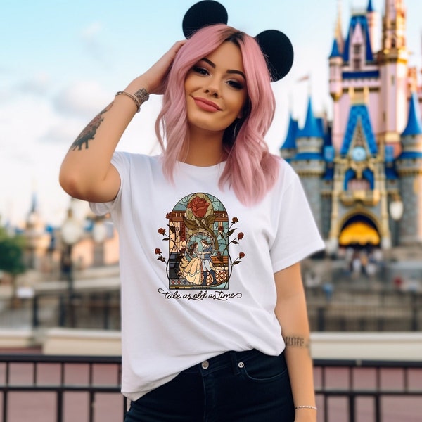 Racconto vecchio quanto il tempo t-shirt Disney unisex, t-shirt Disney, moda Disney, vestiti Disney, top Disney, t-shirt Disney, amante Disney