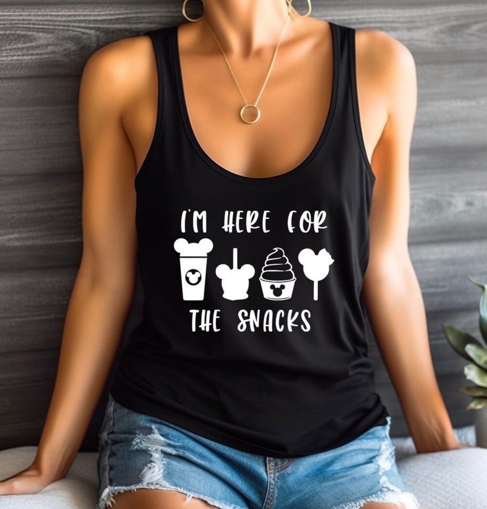 Snorider Design Im Here For The Snacks Disney Vest Top, Disney Fashion, Disney Clothes, Disney Tops, Disney Tank Top, Tops For Disney Parks, Disney Tank Top